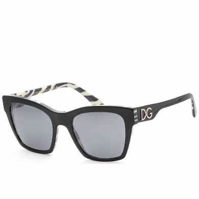Dolce & Gabbana DG4384 3372/6G 53 Gafas de sol cuadradas, Mujer - Montura Negro sobre Cebra, Lentes Grises Espejados