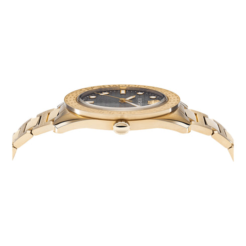 Versace Greca Dome VE2T00522 Herrenuhr - Goldfarbener Edelstahl, schwarzes Zifferblatt, 42 mm