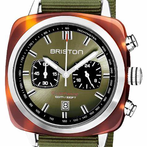 BRISTON: Briston Clubmaster Sport Chronograph 42mm Olive Green Dial Olive NATO Strap 20142.SA.TS.26.NOLWATCHESEcecile