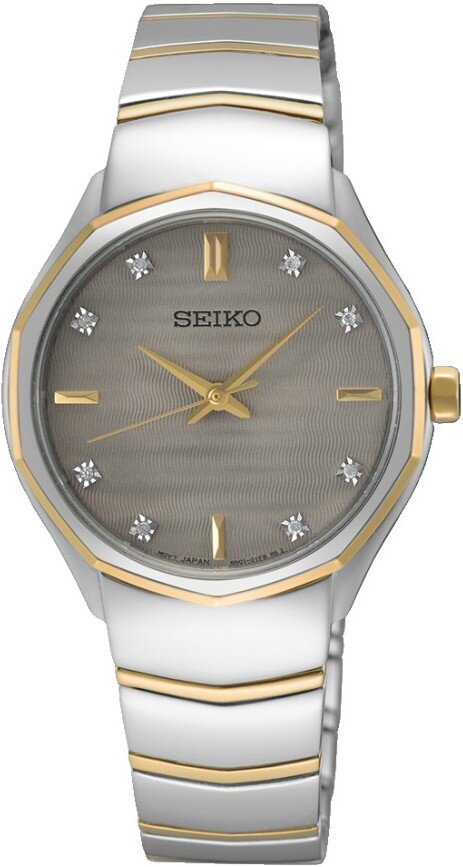 Seiko SUR616P1 Women’s Two‑Tone Quartz Watch – Grey Dial with Diamonds, 30 mm