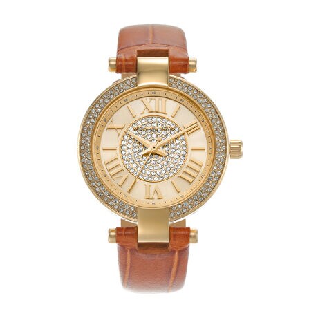 Michael Kors Laney MK2981 Damenuhr - Goldfarbenes Gehäuse, braunes Lederarmband