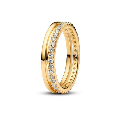 PANDORAPandora 163799C01 - 52 Double Band Ring – 14k Gold - Plated, Size 52, Pavé DetailBIJOUXEcecile
