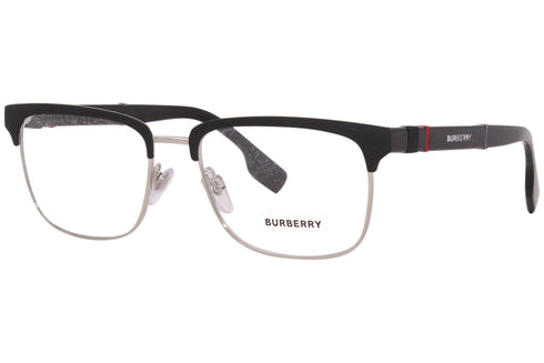 Burberry BE 1348 1306 55 Men's Eyeglasses - Silver and Matte Black Metal Rectangle Frame