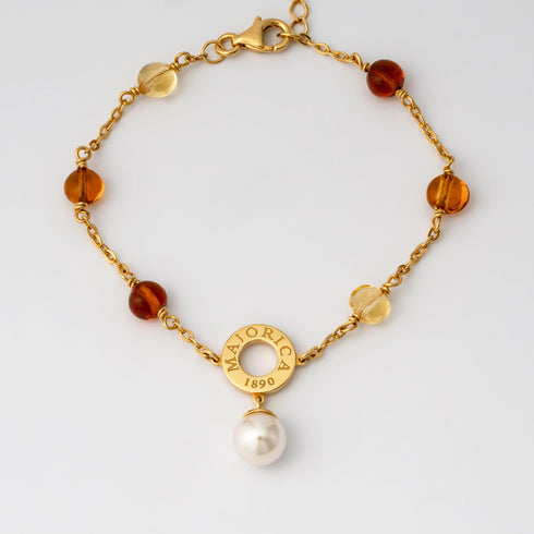 Majorica Murano Bracelet 16689.01.1.000.010.1 – 925 Gold-Plated Silver, 7mm White Pearls, 16.5–19.5cm