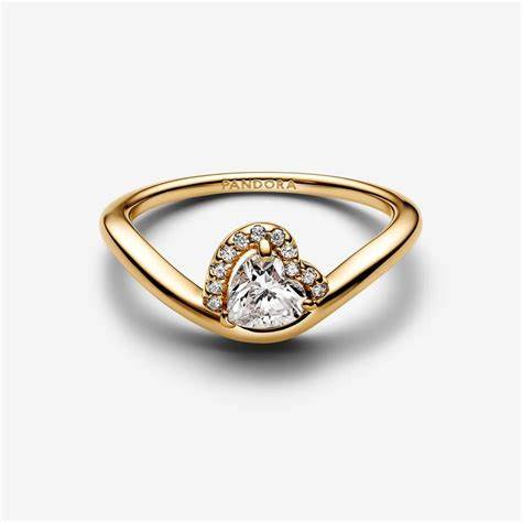PANDORAPandora 163660C01 - 56 Wavy Heart Ring - 14k Gold - Plated with Heart - Shaped Cubic Zirconia, Size 56BIJOUXEcecile