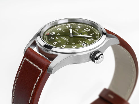 Hamilton Khaki Field Auto H70455560 - 38mm Cadran vert, bracelet cuir, autonomie 80h
