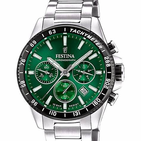Festina Timeless Chronograph F20560/4 Men’s 45 mm Quartz Watch – Green Dial, Tachymeter Bezel, 100 m Water‑Resistant