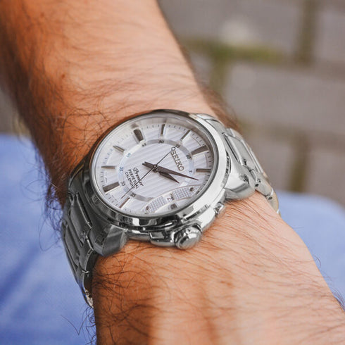 Seiko Premier SNQ155P1 Reloj de cuarzo con calendario perpetuo para hombre - Acero inoxidable, cristal de zafiro, 100M Water Resistance