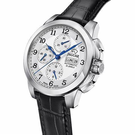 JAGUARJaguar J975/1 Men's Automatic Chronograph Watch - Silver Dial, Black Leather StrapWATCHESEcecile