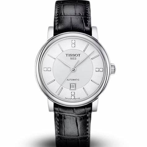 Tissot Carson Premium Automatic Lady T122.207.16.036.01 Orologio da donna, quadrante argento, cinturino in pelle nera