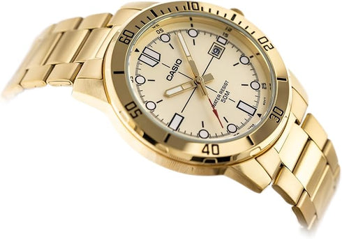 CASIO & VINTAGECasio MTP - VD01G - 9E Men's Gold Analog Watch - 45mm Stainless Steel, Date Indicator, 50m Water ResistantWATCHESEcecile