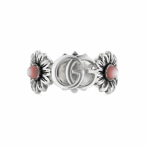 Gucci GG Marmont Anillo de Plata de Ley Rosa Madreperla - Talla 6