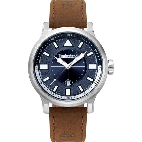 TIMBERLANDTimberland Driscoll TBL15248JS03 Men's 46mm Blue Dial Quartz Watch – Brown Leather StrapWATCHESEcecile