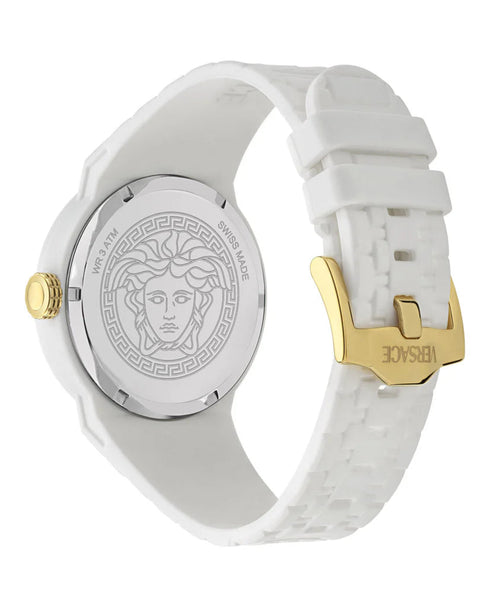 Versace V-Pop VEEFA0324 Men’s White Silicone Watch – Gold Medusa, 43mm