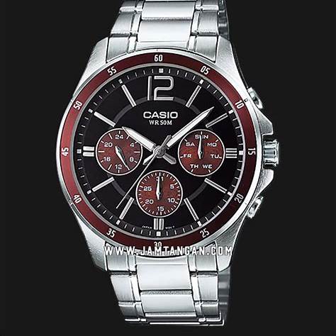 CASIO & VINTAGECasio MTP - 1374D - 5AVDF Men's Stainless Steel Watch – Black Dial, Brown AccentsWATCHESEcecile