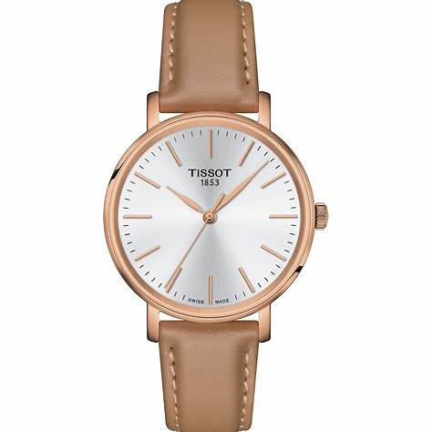 TISSOTTissot Everytime Lady Watch - Silver Dial, Rose Gold PVD Case, Beige Leather StrapWATCHESEcecile
