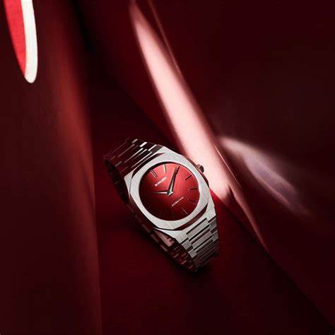 D1 Milano Ultra Thin UTBJ11 Herrenuhr - 40mm Edelstahl, rotes Zifferblatt