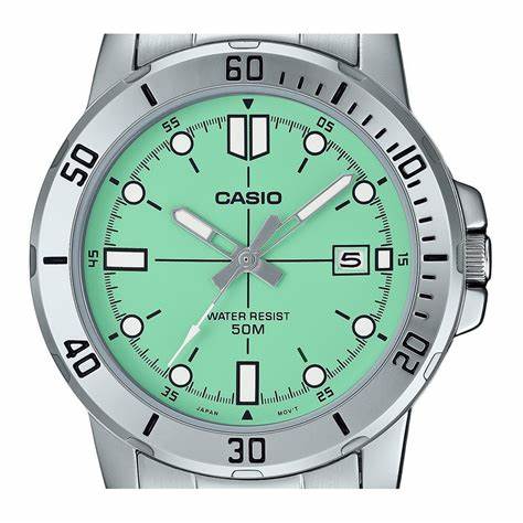 CASIO & VINTAGECasio MTP - VD01D - 3E1VUDF Men's Watch - Green Dial, Stainless Steel BraceletWATCHESEcecile