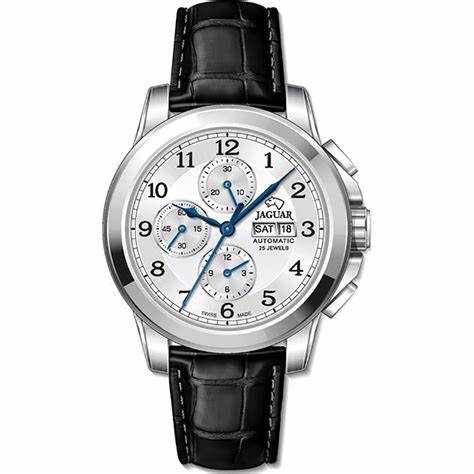 JAGUARJaguar J975/1 Men's Automatic Chronograph Watch - Silver Dial, Black Leather StrapWATCHESEcecile