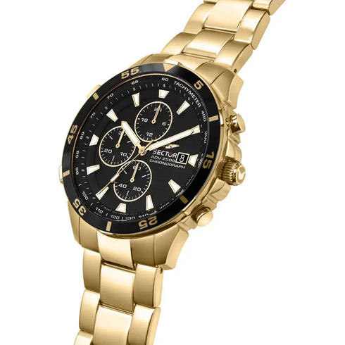 Sector ADV2500 R3273643008 Herren-Chronographenuhr - Gold, Edelstahl, schwarzes Zifferblatt
