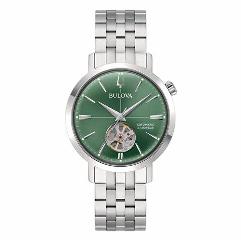 Orologio da uomo Bulova Classic Automatic 96A319 - Quadrante verde, bracciale in acciaio inossidabile