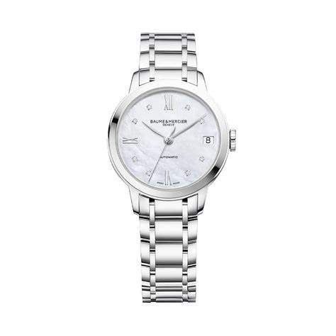 BAUME&MERCIERBaume & Mercier Classima 10553 Women's Automatic Watch – 31mm Stainless Steel Case, Mother - of - Pearl Dial with Diamond Markers, Date DisplayWATCHESEcecile