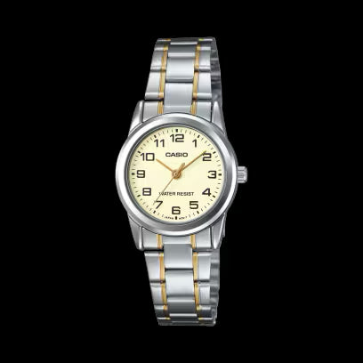 Reloj clásico Casio LTP-V001SG-9BUDF de acero inoxidable para mujer, esfera dorada y gris