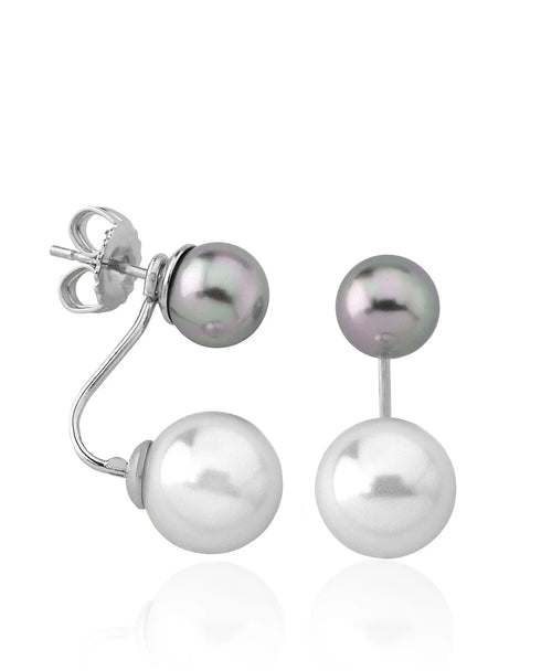 MAJORICAMajorica 14994.52.2.000.010.1 Women's Earrings – Rhodium - Plated Silver, 8mm & 10mm White Pearls, Double - Sided DesignBIJOUXEcecile