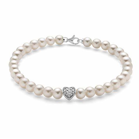 MILUNAMiluna PBR3190 Women's Pearl Bracelet with Heart - Shaped White Gold Accent and DiamondJEWELRYEcecile