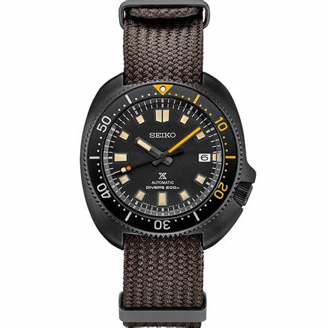 Seiko Prospex SPB257J1 Reloj de buceo automático para hombre - Black Series Edición limitada, esfera negra, correa textil marrón