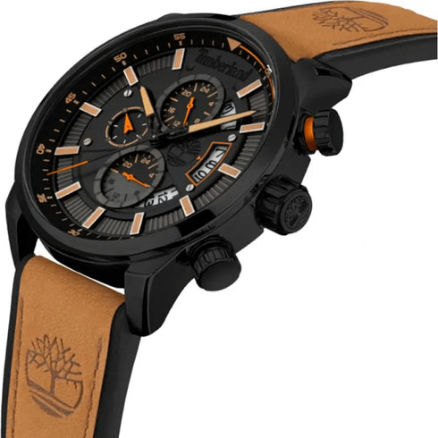 TIMBERLANDTimberland Callahan TDWGF2102603 Men's 46mm Black Dial Quartz Watch – Brown Leather StrapWATCHESEcecile