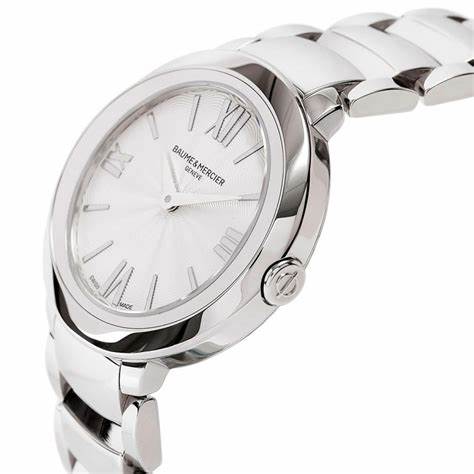 Orologio al quarzo da donna Baume & Mercier Promesse 10157 - Quadrante argentato guilloché, bracciale in acciaio inossidabile