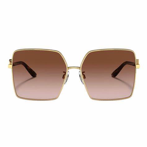 Dolce & Gabbana DG2279 02/13 60 Women's Square Sunglasses - Gold Metal Frame, Gradient Brown Lenses