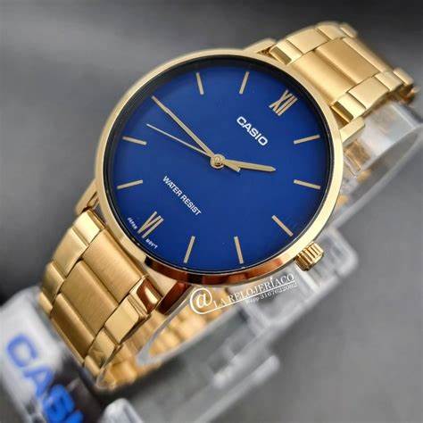 CASIO & VINTAGECasio MTP - VT01G - 2BUDF Men's Analog Watch – Blue Dial with Gold - Tone Stainless Steel BraceletWATCHESEcecile