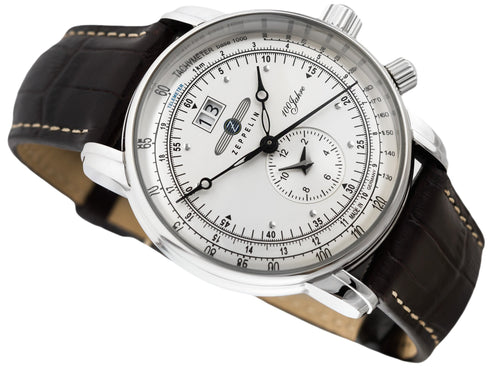 ZEPPELINZeppelin 7640 - 1 100 Years Edition Men's Dual Time Watch – Silver Dial, Brown Leather StrapWATCHESEcecile
