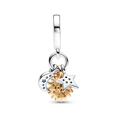 Pandora 762676C01 Two-Tone Celestial Triple Dangle Charm - Sun, Moon, Star (Soleil, Lune, Étoile)