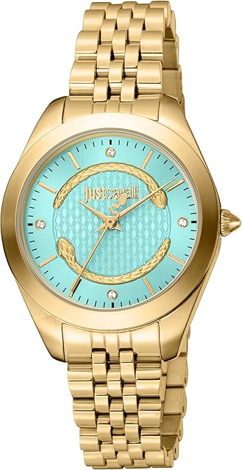 JUST CAVALLIJust Cavalli Signature Snake JC1L210M0465 Women's 32mm Quartz Watch – Gold - Tone Stainless Steel, Turquoise Dial, 5 ATM Water ResistanceWATCHESEcecile