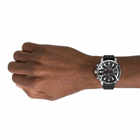 Diesel DZ4603 Griffed Chronograph Men's Watch - Black Dial, Black Leather Strap