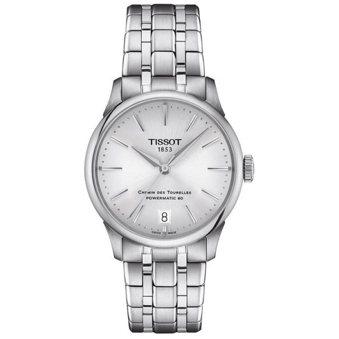 TISSOTTissot Chemin des Tourelles Powermatic 80 Women's Watch T1392071103100 - 34mm Stainless Steel, Silver DialWATCHESEcecile
