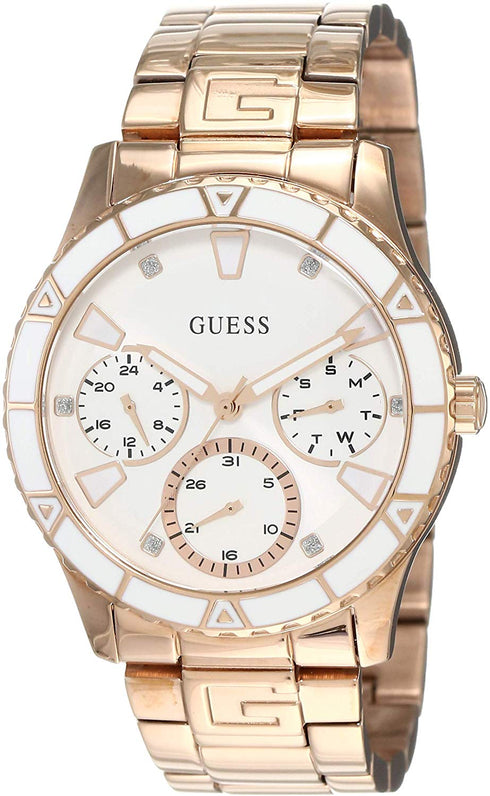 Guess Valencia W1158L2 Damenuhr in Roségold mit weißem Zifferblatt und Multifunktion