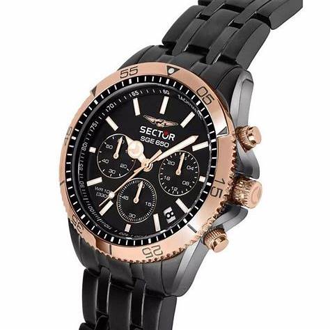 Sector SGE 650 R3273962004 Men's Chronograph Watch - 42mm Black Dial, Black Stainless Steel Bracelet
