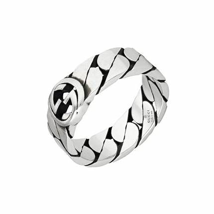 Gucci Entrelazado G Anillo de Plata de Ley 6mm - Talla 6