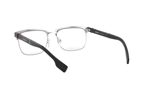 Burberry BE 1348 1306 55 Men's Eyeglasses - Silver and Matte Black Metal Rectangle Frame