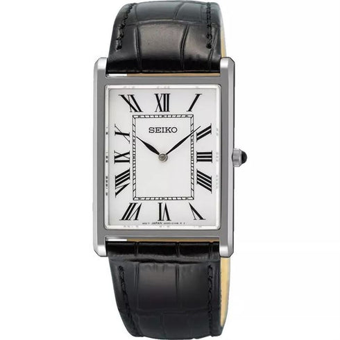 Seiko SWR103P1 Classic Men’s Quartz – Rectangular Silver Case, White Dial