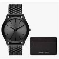 Michael Kors MK1085SET Set de regalo de reloj y tarjetero Runway Slim en tono negro para hombre