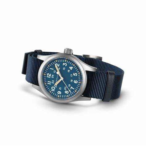 Hamilton Khaki Field Mechanical H69439940 - 38mm Stainless Steel, Blue Dial, Blue NATO Strap