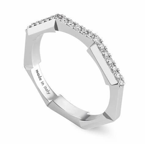 Bague Gucci Link to Love en or blanc 18ct avec diamant de 3 mm - Taille 6