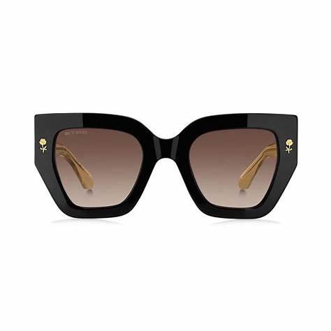 Etro 0010/S 71C-HA Gafas de sol cuadradas para mujer - montura negra, lentes degradadas marrones
