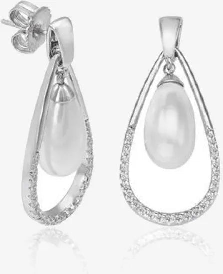 Majorica Noëlla Earrings 16358.01.2.000.010.1 – 925 Silver, 8x15mm White Teardrop Pearl, Cubic Zirconia