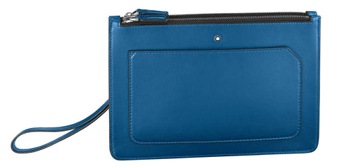 Montblanc Meisterstück Urban Clutch 124083 - kobaltblaues Leder, Doppel-Reißverschluss-Design